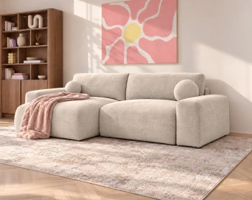 Canapé CONSTANCE d'angle réversible 4 places convertible avec coffre en velours texturé | Best Mobilier