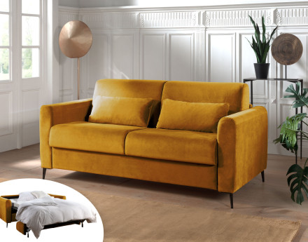 Canapé 3 places convertible express quotidien en velours Owen