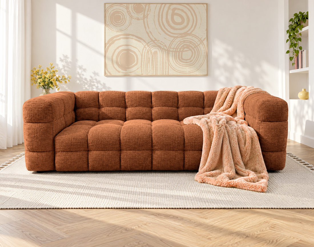 Canapé AUGUSTIN droit 3 places en velours texturé | Best Mobilier