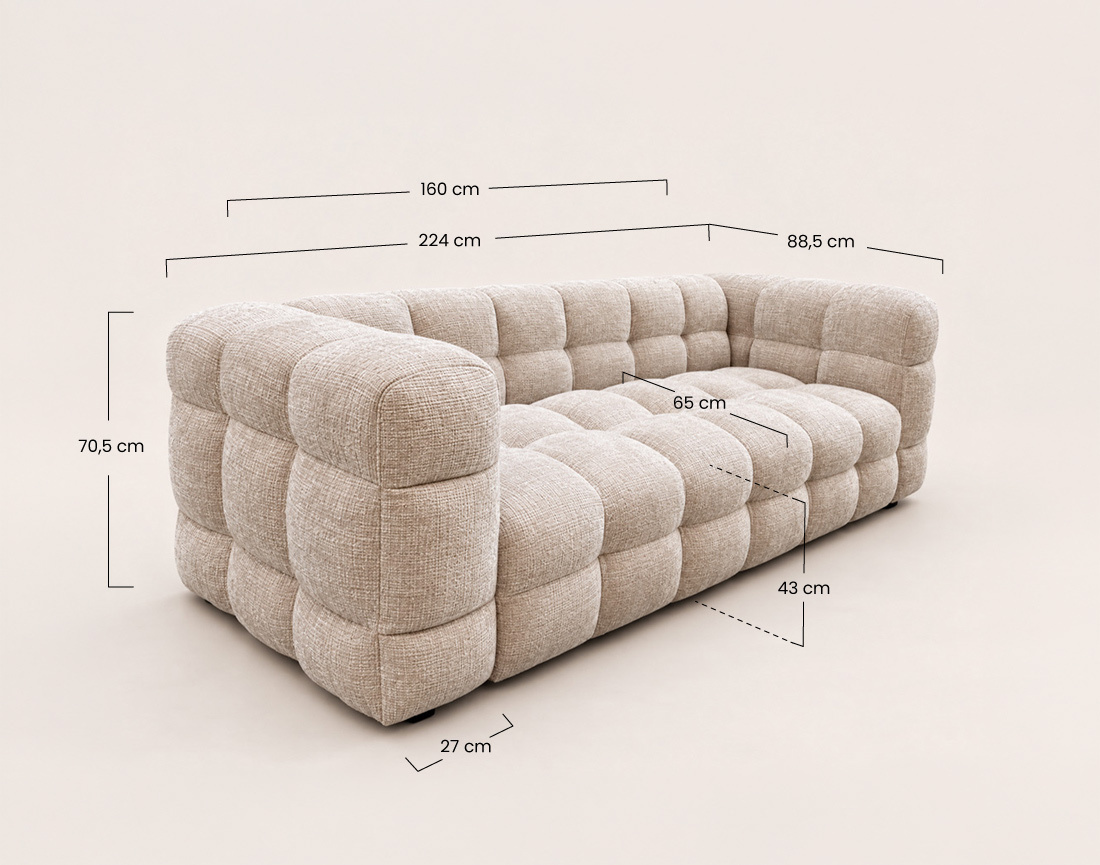 Canapé AUGUSTIN droit 3 places en velours texturé | Best Mobilier