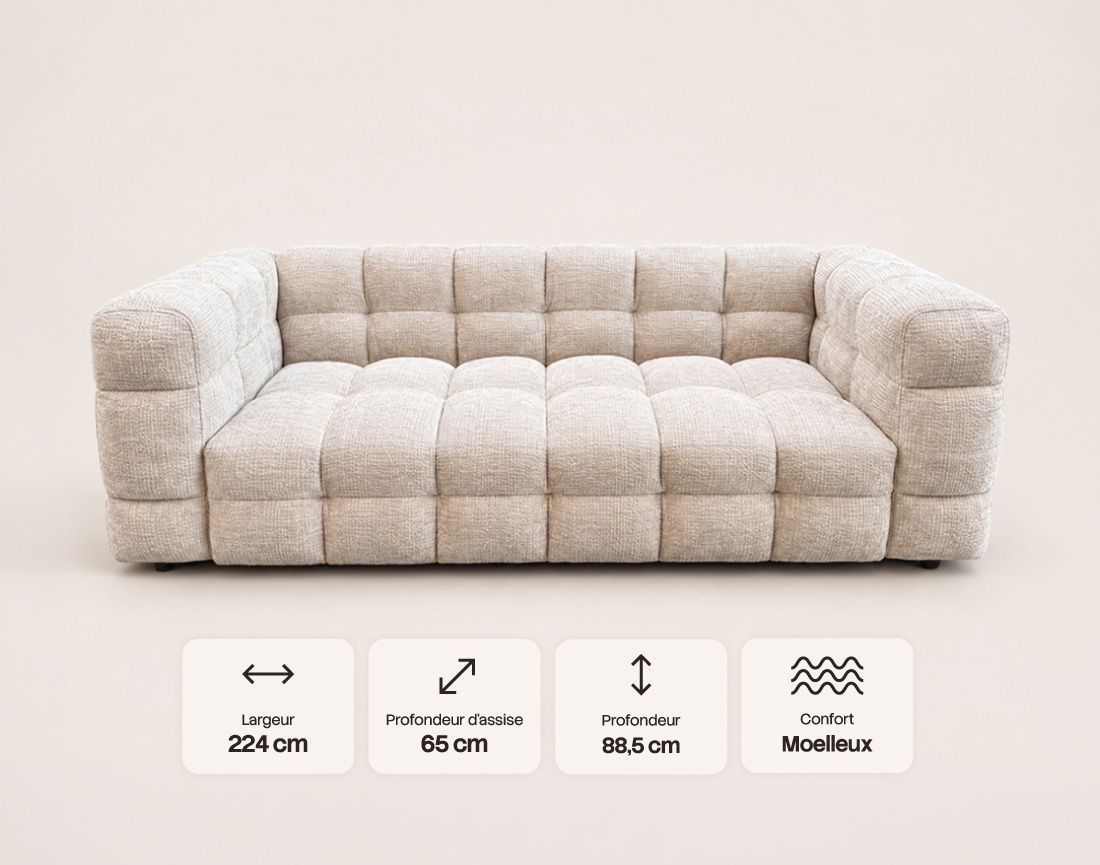 Canapé AUGUSTIN droit 3 places en velours texturé | Best Mobilier