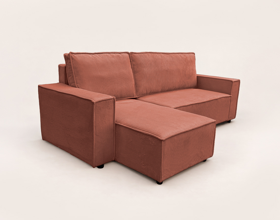 Canapé HECTOR d'angle réversible 4 places convertible avec coffre en velours côtelé | Best Mobilier