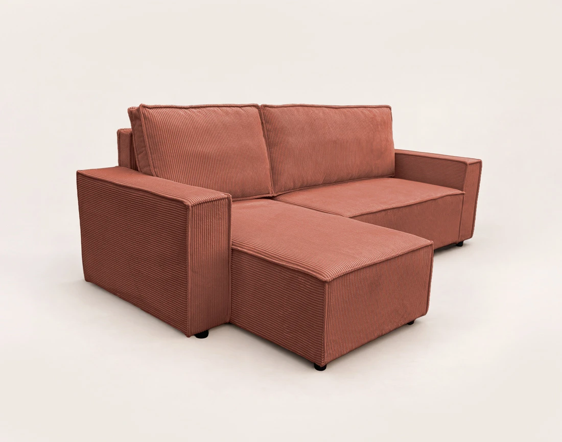Canapé HECTOR d'angle réversible 4 places convertible avec coffre en velours côtelé | Best Mobilier