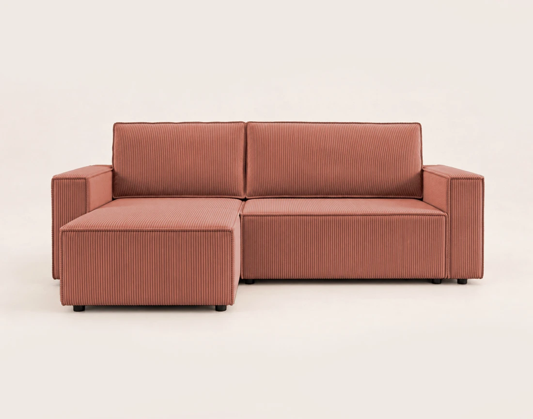 Canapé HECTOR d'angle réversible 4 places convertible avec coffre en velours côtelé | Best Mobilier
