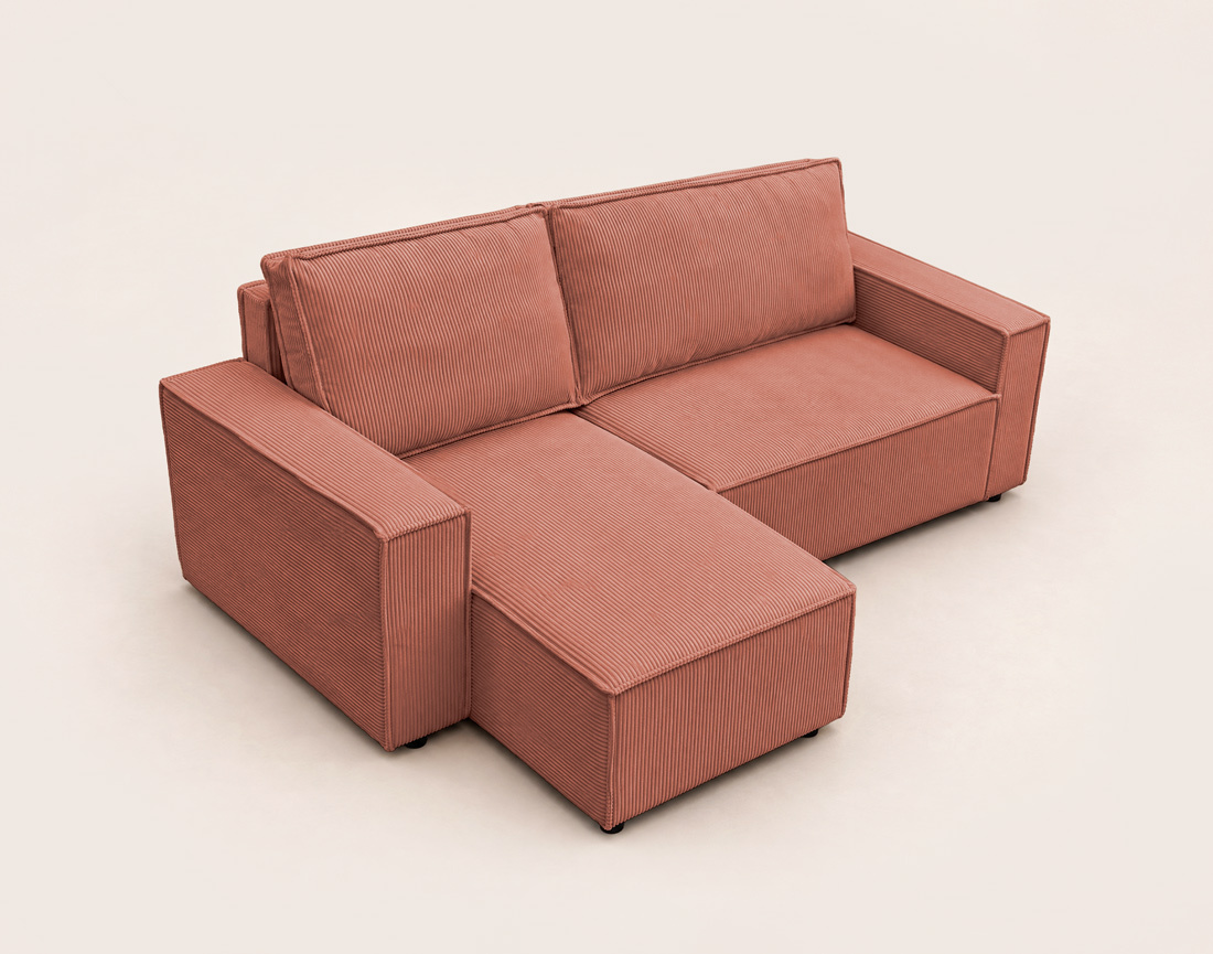 Canapé HECTOR d'angle réversible 4 places convertible avec coffre en velours côtelé | Best Mobilier