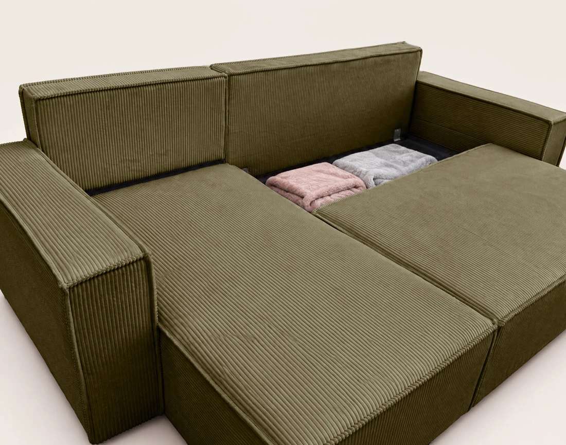 Canapé HECTOR d'angle réversible 4 places convertible avec coffre en velours côtelé | Best Mobilier