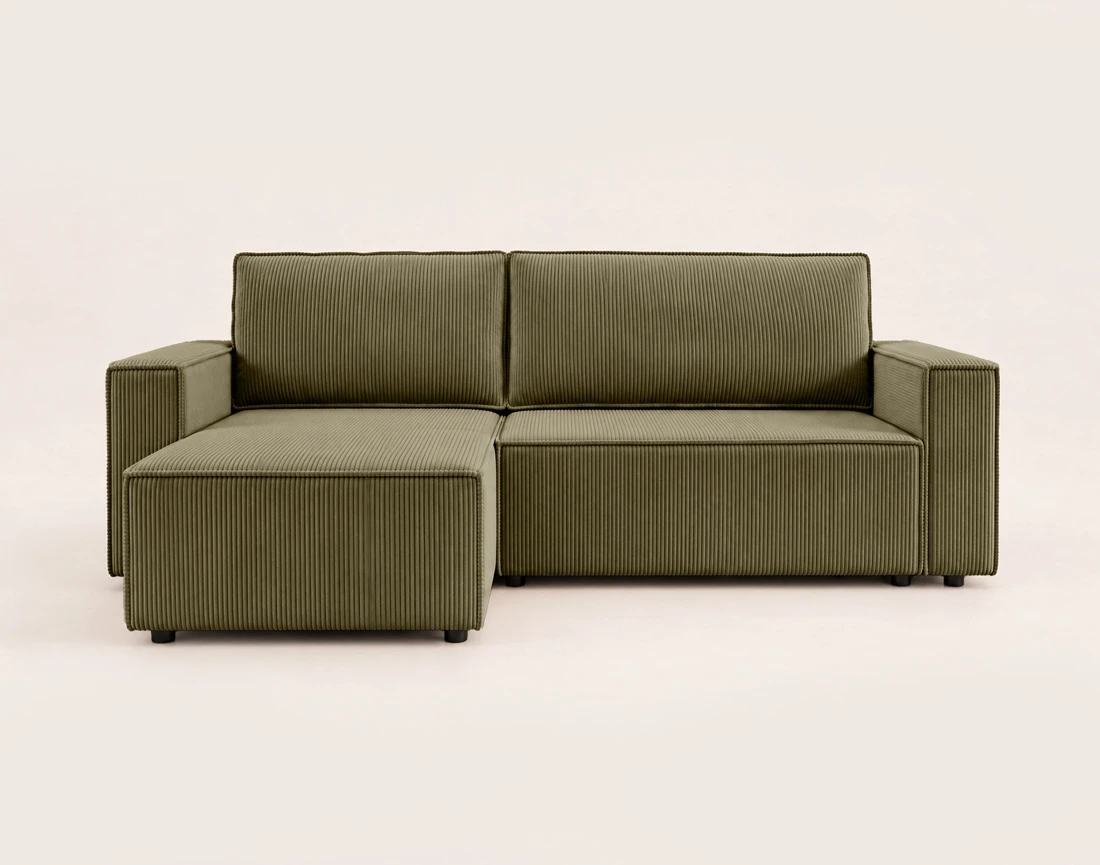 Canapé HECTOR d'angle réversible 4 places convertible avec coffre en velours côtelé | Best Mobilier