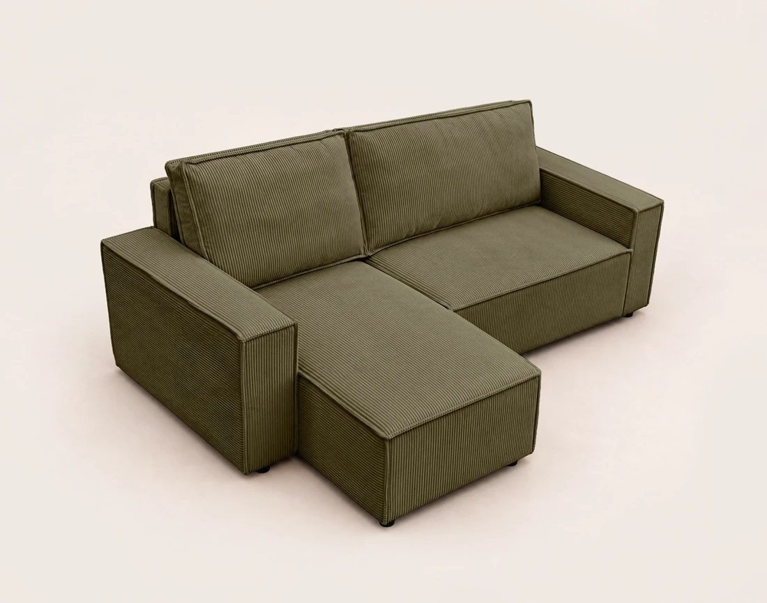 Canapé HECTOR d'angle réversible 4 places convertible avec coffre en velours côtelé | Best Mobilier