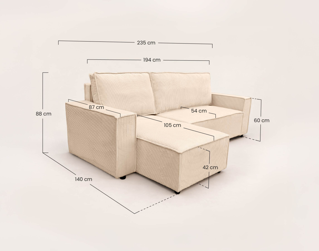 Canapé HECTOR d'angle réversible 4 places convertible avec coffre en velours côtelé | Best Mobilier