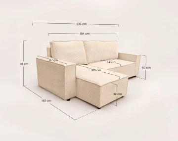 Canapé HECTOR d'angle réversible 4 places convertible avec coffre en velours côtelé | Best Mobilier