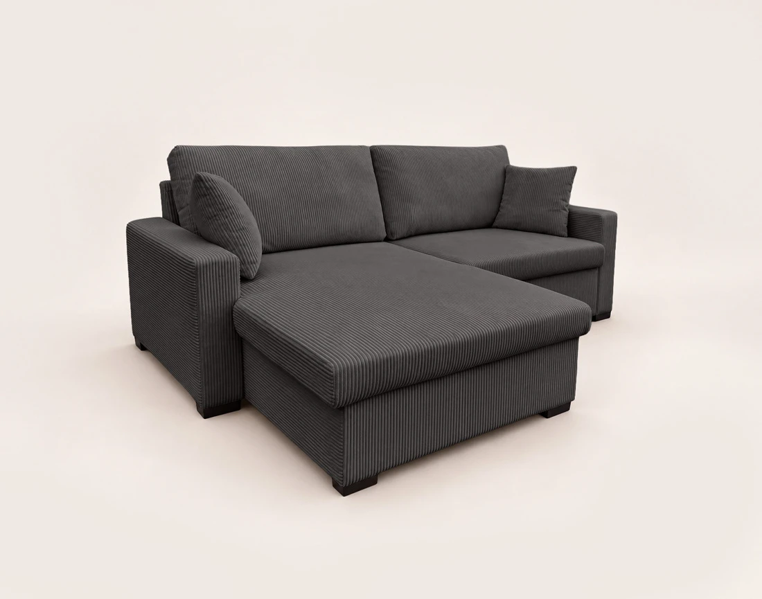Canapé GISELE d'angle réversible 4 places convertible avec coffre en velours côtelé | Best Mobilier
