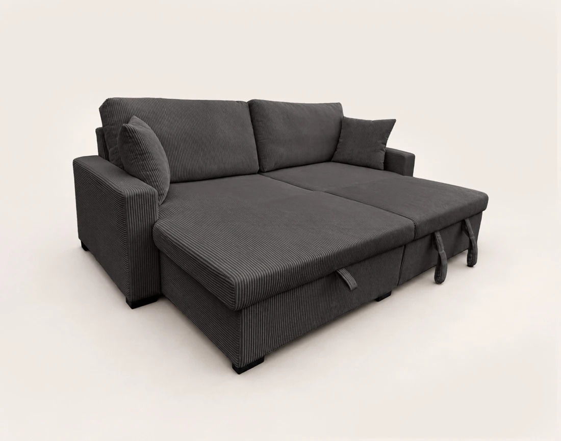 Canapé GISELE d'angle réversible 4 places convertible avec coffre en velours côtelé | Best Mobilier
