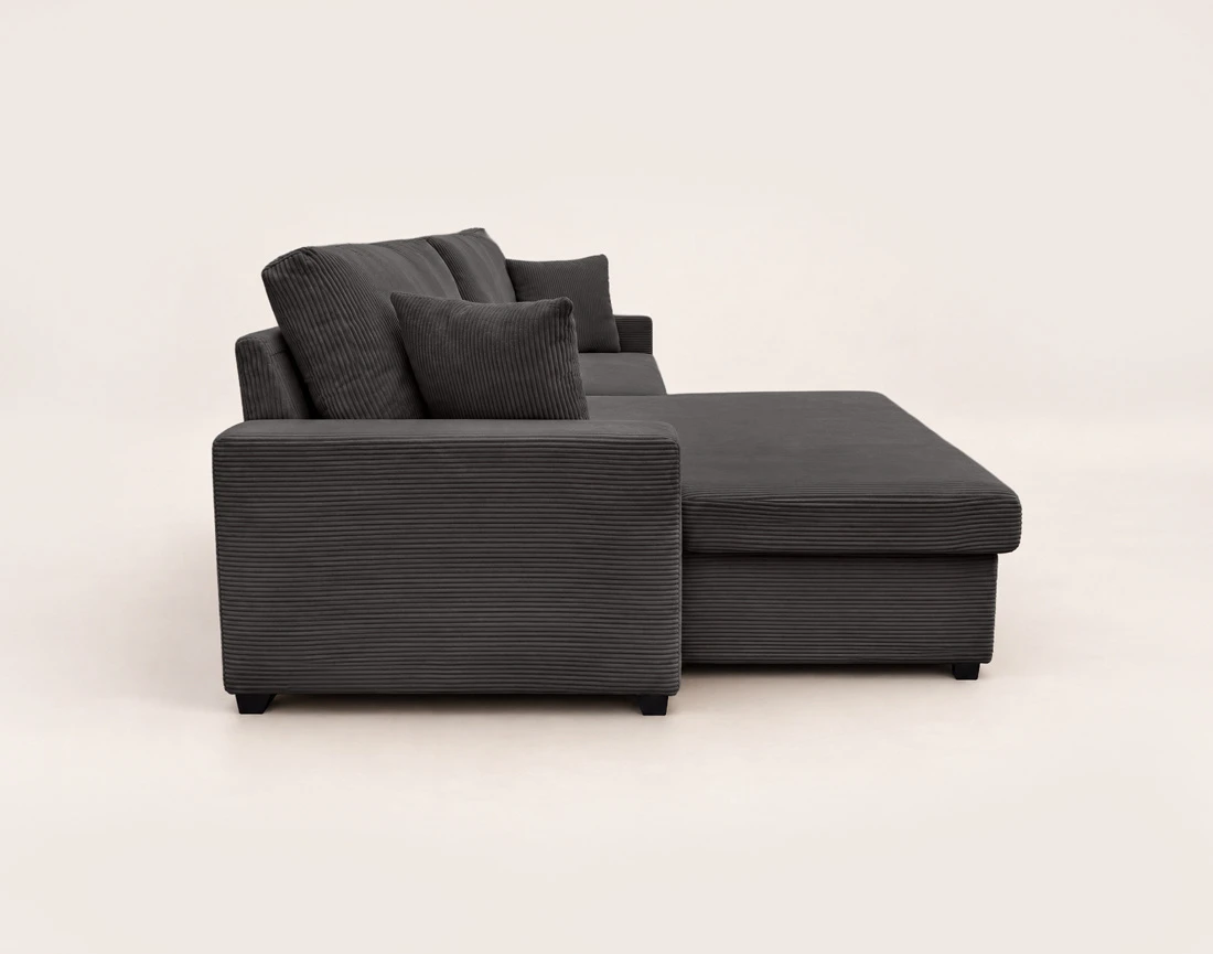 Canapé GISELE d'angle réversible 4 places convertible avec coffre en velours côtelé | Best Mobilier