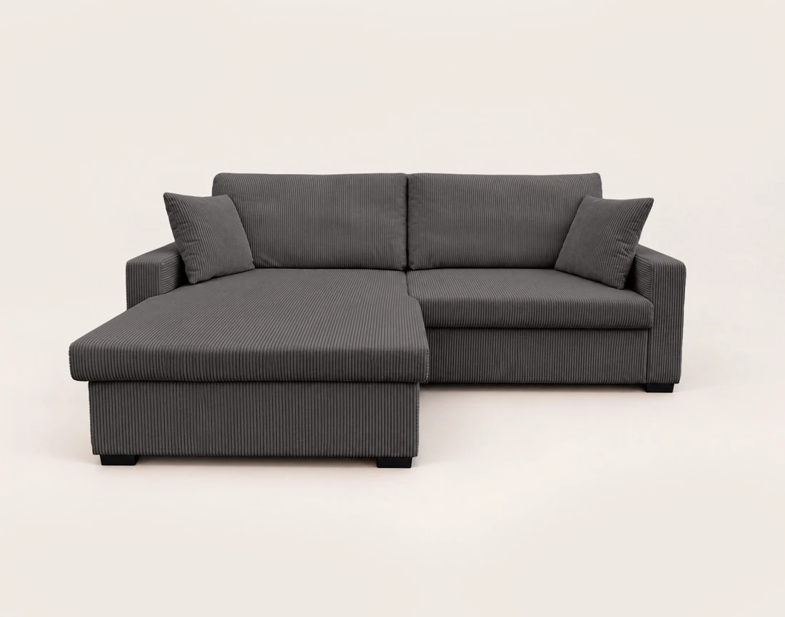 Canapé GISELE d'angle réversible 4 places convertible avec coffre en velours côtelé | Best Mobilier