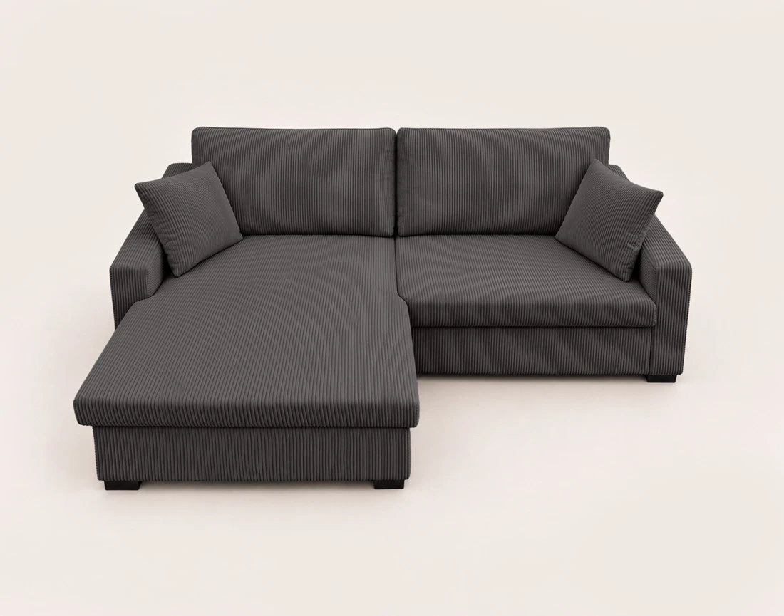 Canapé GISELE d'angle réversible 4 places convertible avec coffre en velours côtelé | Best Mobilier