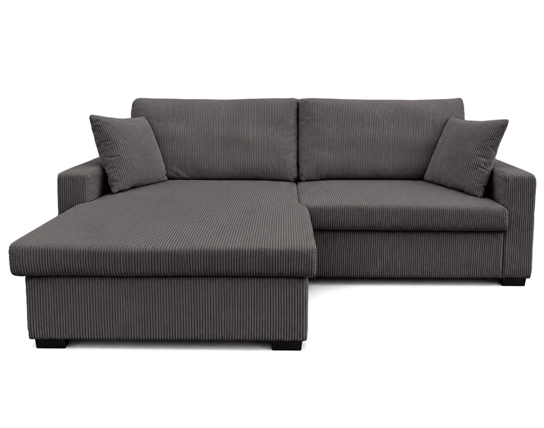 Canapé GISELE d'angle réversible 4 places convertible avec coffre en velours côtelé | Best Mobilier