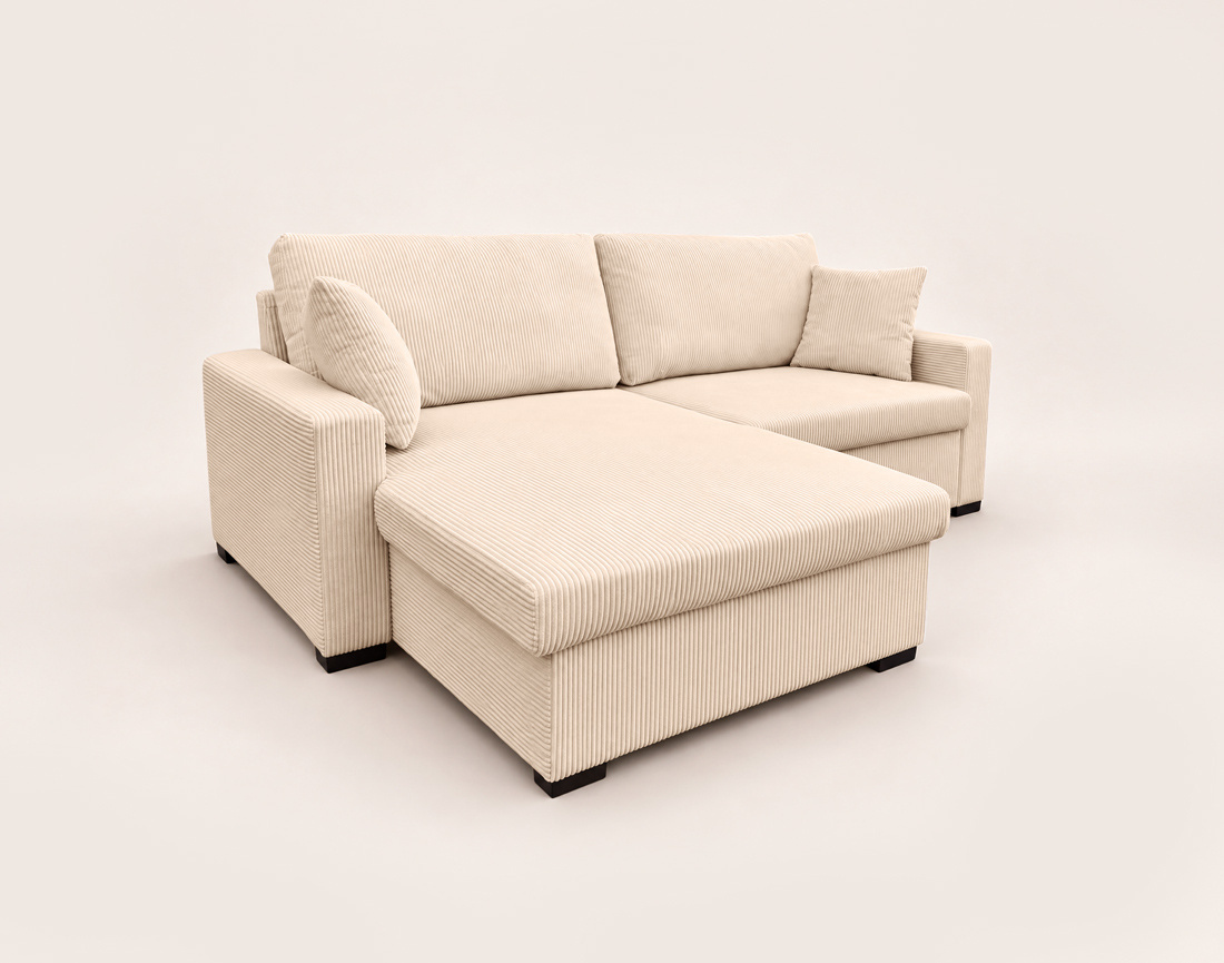 Canapé GISELE d'angle réversible 4 places convertible avec coffre en velours côtelé | Best Mobilier
