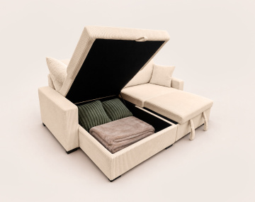 Canapé GISELE d'angle réversible 4 places convertible avec coffre en velours côtelé | Best Mobilier