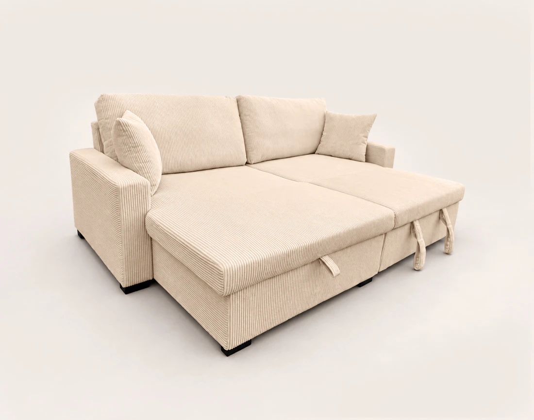 Canapé GISELE d'angle réversible 4 places convertible avec coffre en velours côtelé | Best Mobilier