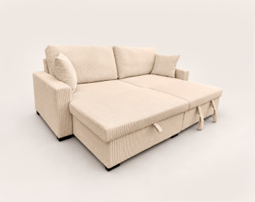 Canapé GISELE d'angle réversible 4 places convertible avec coffre en velours côtelé | Best Mobilier
