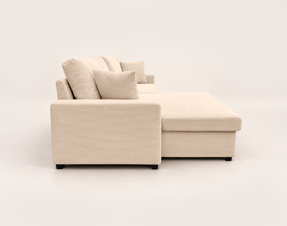 Canapé GISELE d'angle réversible 4 places convertible avec coffre en velours côtelé | Best Mobilier