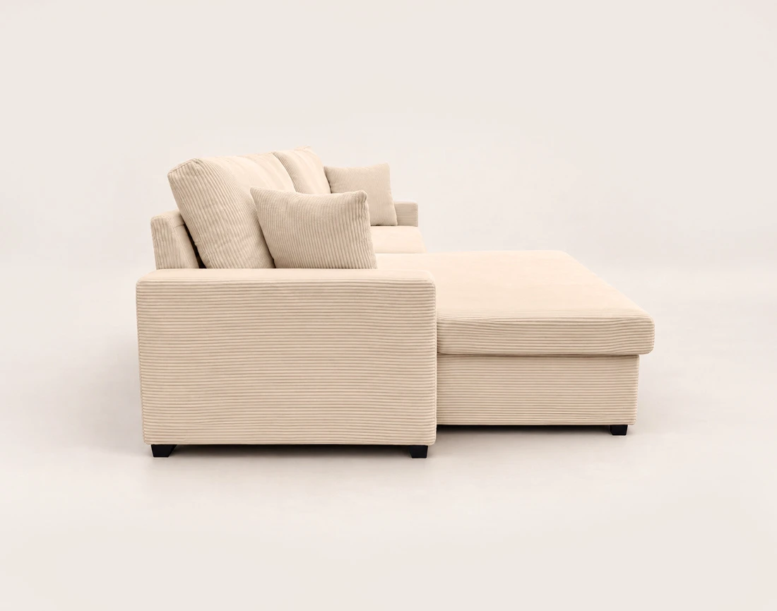 Canapé GISELE d'angle réversible 4 places convertible avec coffre en velours côtelé | Best Mobilier