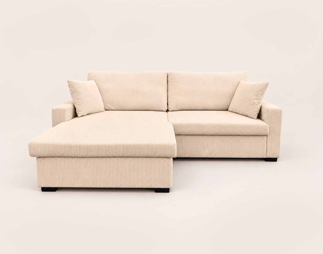 Canapé GISELE d'angle réversible 4 places convertible avec coffre en velours côtelé | Best Mobilier