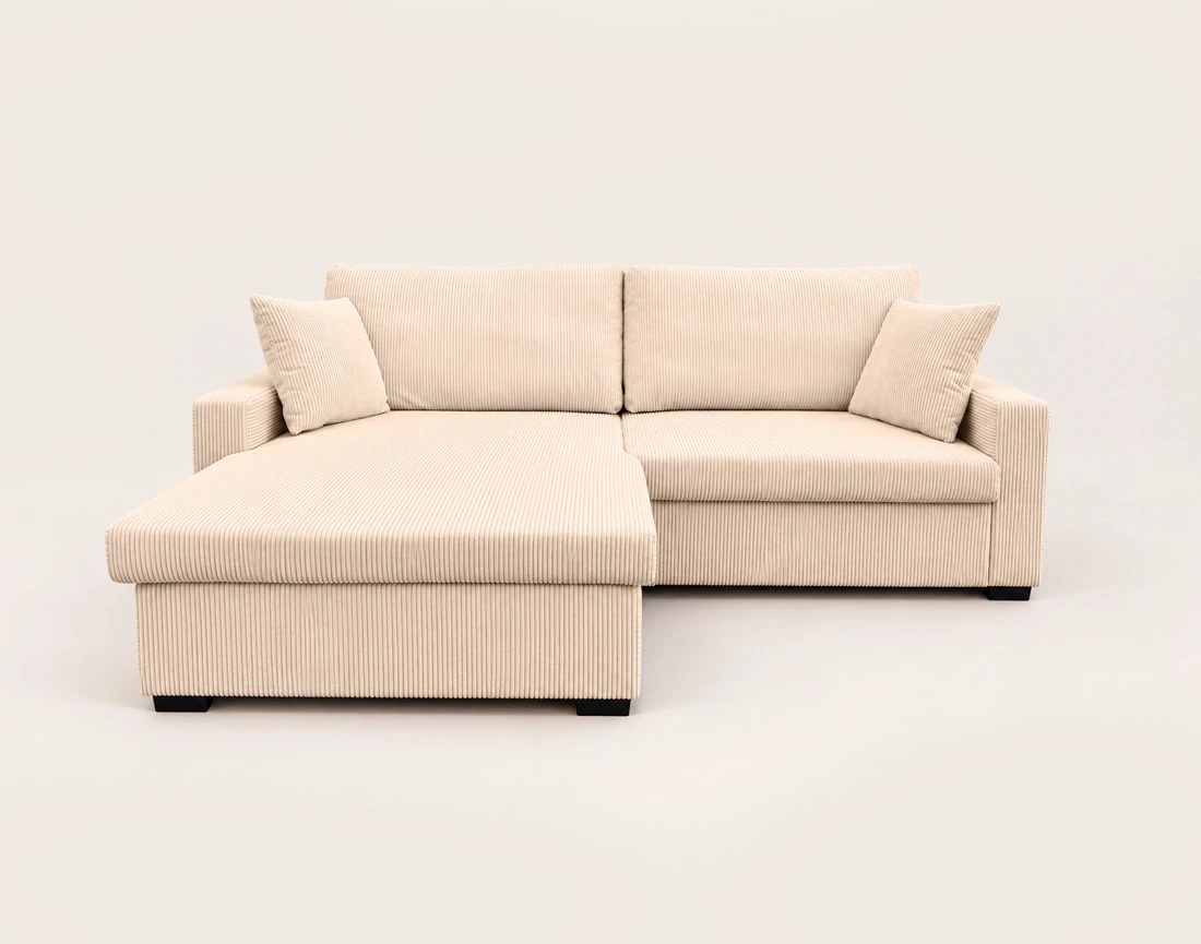 Canapé GISELE d'angle réversible 4 places convertible avec coffre en velours côtelé | Best Mobilier