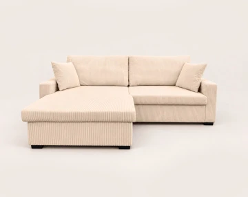 Canapé GISELE d'angle réversible 4 places convertible avec coffre en velours côtelé | Best Mobilier