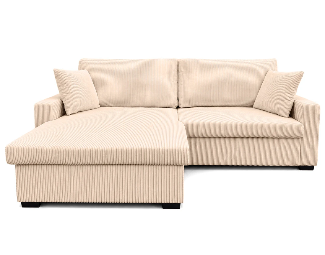 Canapé GISELE d'angle réversible 4 places convertible avec coffre en velours côtelé | Best Mobilier