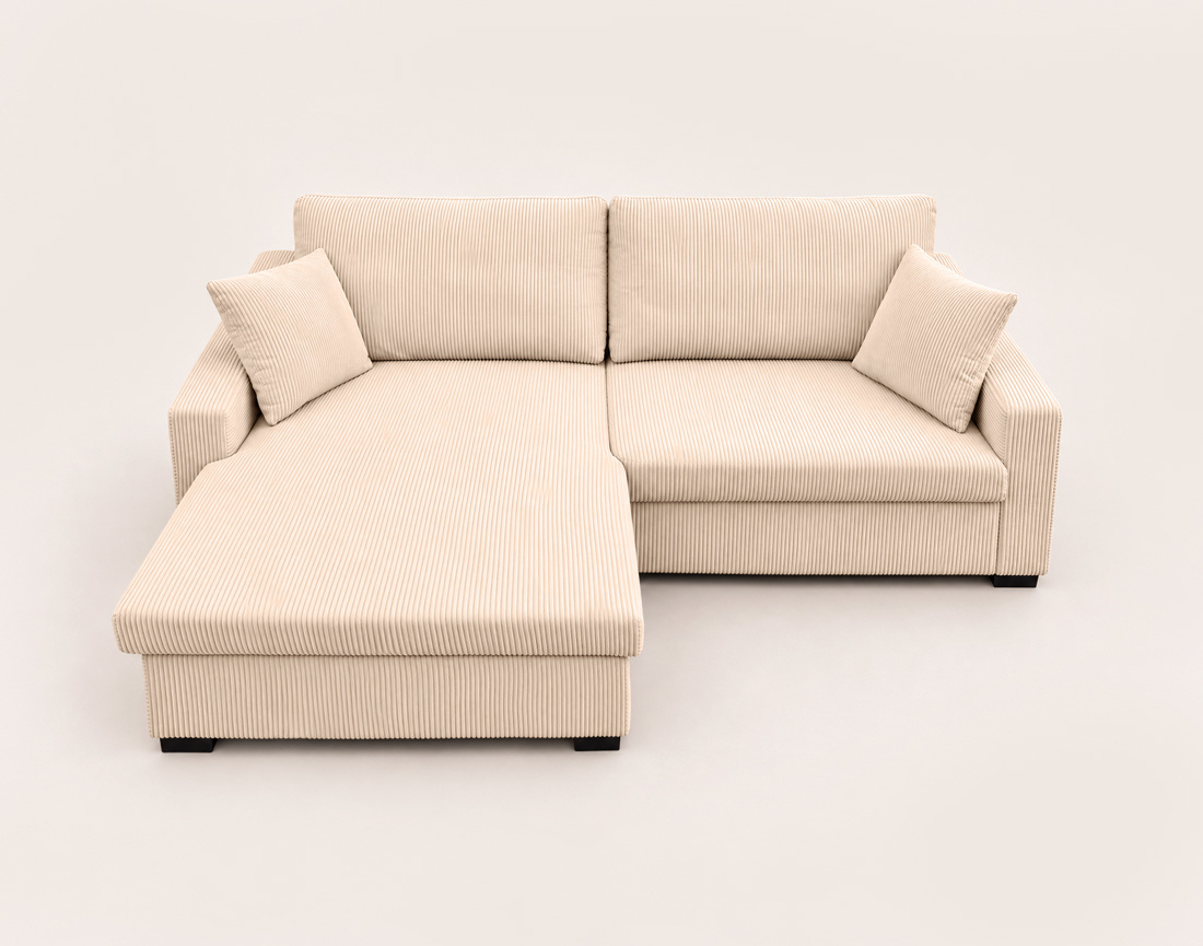 Canapé GISELE d'angle réversible 4 places convertible avec coffre en velours côtelé | Best Mobilier