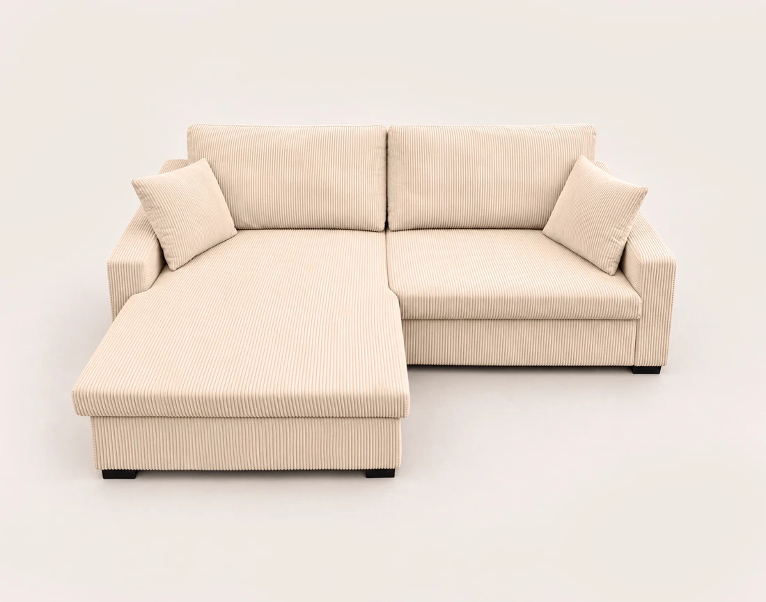 Canapé GISELE d'angle réversible 4 places convertible avec coffre en velours côtelé | Best Mobilier