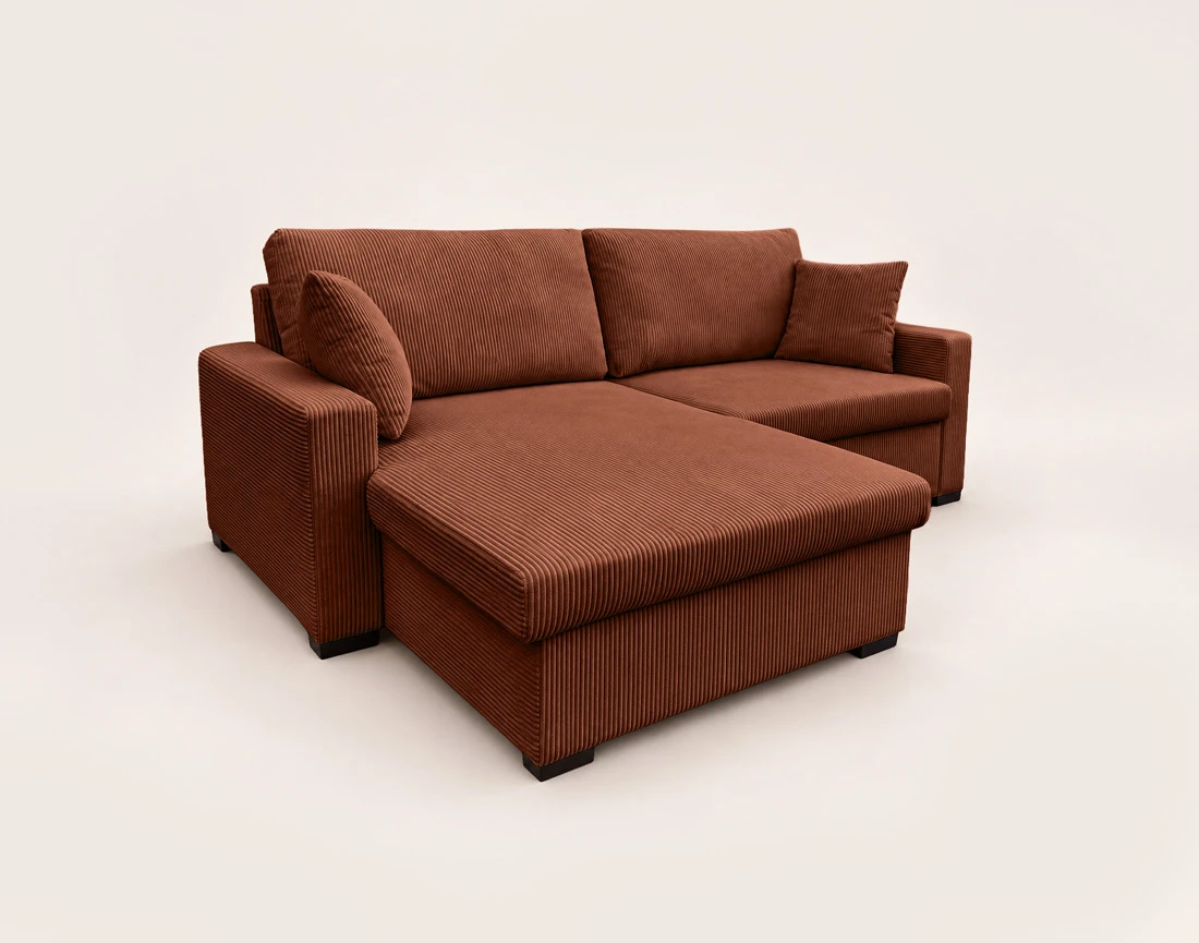 Canapé GISELE d'angle réversible 4 places convertible avec coffre en velours côtelé | Best Mobilier