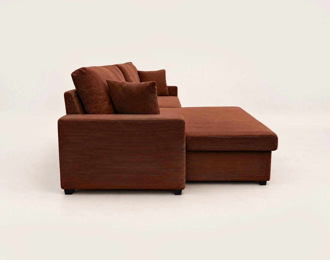 Canapé GISELE d'angle réversible 4 places convertible avec coffre en velours côtelé | Best Mobilier