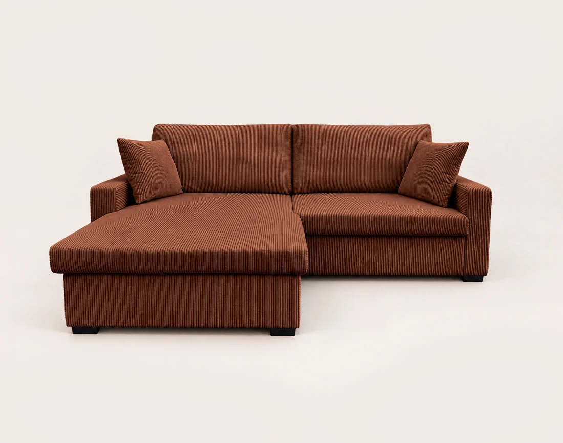 Canapé GISELE d'angle réversible 4 places convertible avec coffre en velours côtelé | Best Mobilier