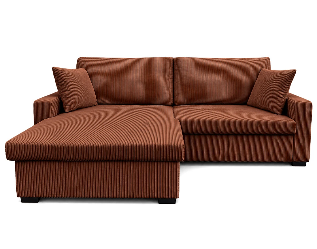 Canapé GISELE d'angle réversible 4 places convertible avec coffre en velours côtelé | Best Mobilier