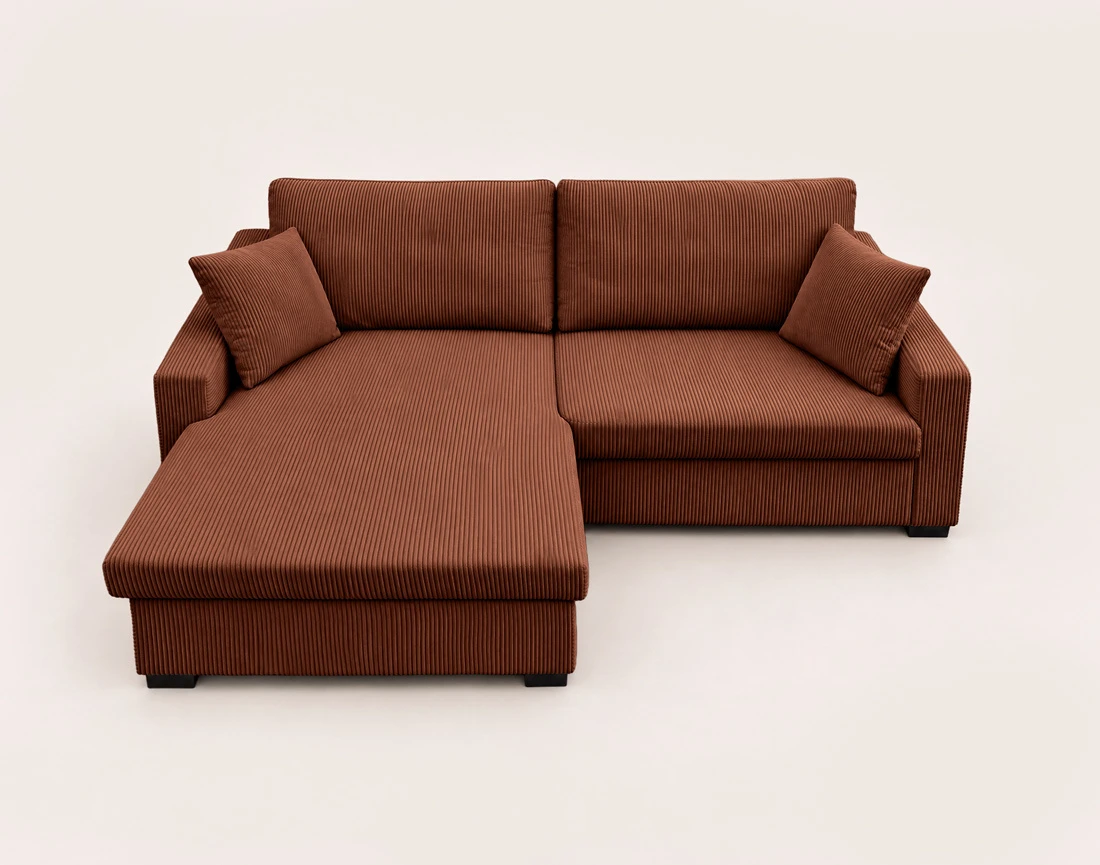 Canapé GISELE d'angle réversible 4 places convertible avec coffre en velours côtelé | Best Mobilier