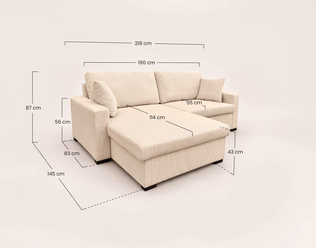 Canapé GISELE d'angle réversible 4 places convertible avec coffre en velours côtelé | Best Mobilier