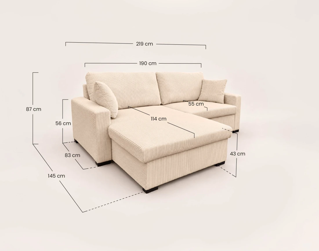 Canapé GISELE d'angle réversible 4 places convertible avec coffre en velours côtelé | Best Mobilier