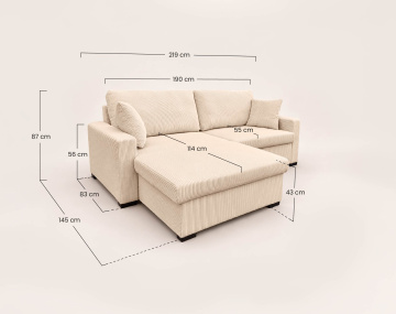Canapé GISELE d'angle réversible 4 places convertible avec coffre en velours côtelé | Best Mobilier
