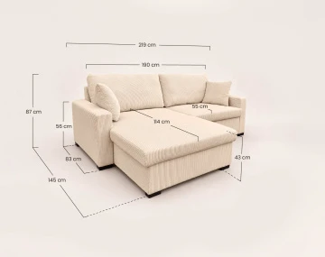 Canapé GISELE d'angle réversible 4 places convertible avec coffre en velours côtelé | Best Mobilier