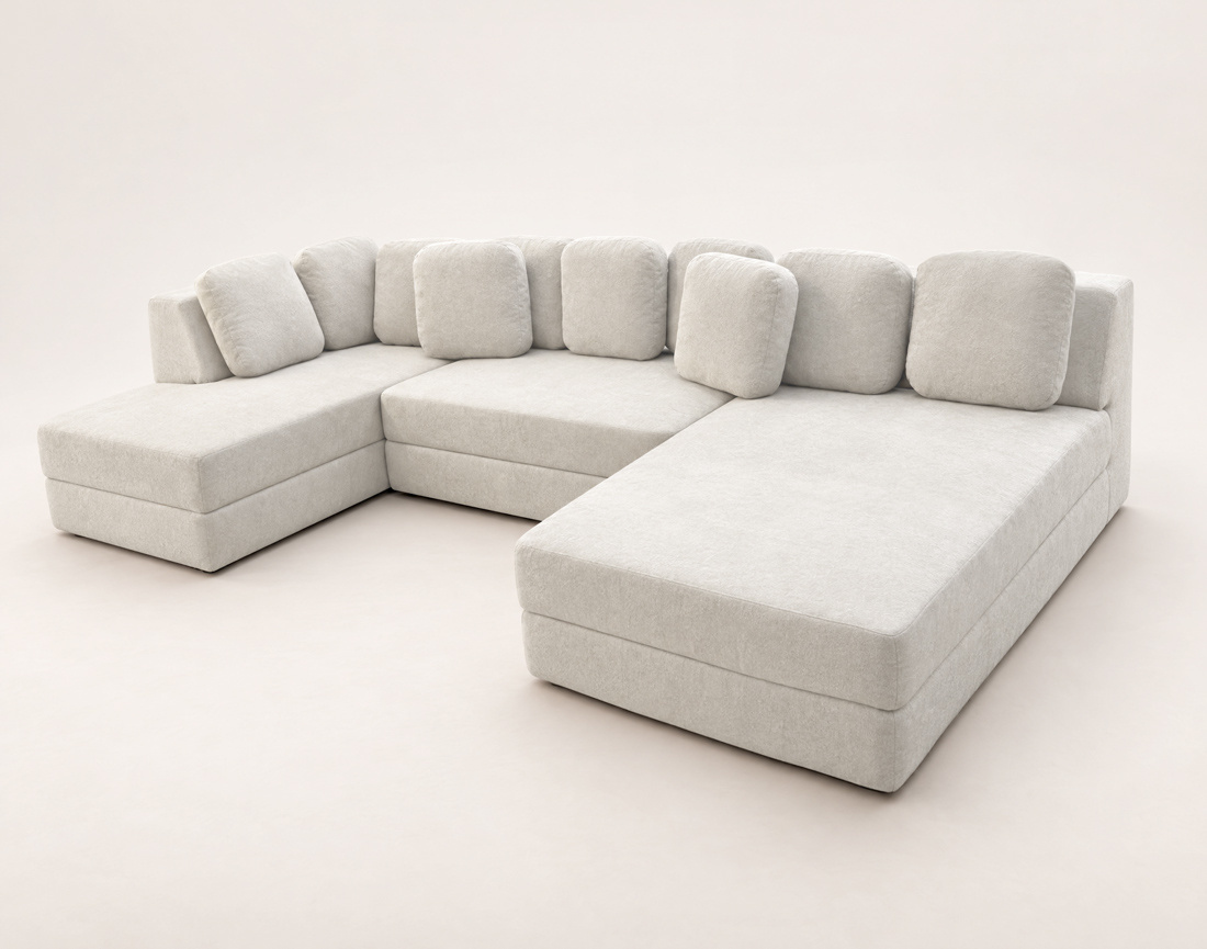 Canapé AARON panoramique d'angle gauche 7 places convertible avec coffre en tissu | Best Mobilier