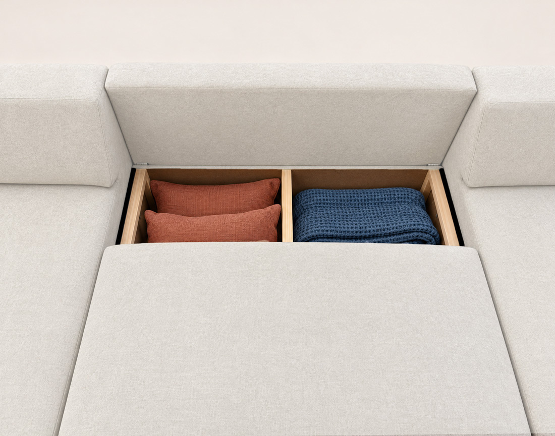 Canapé AARON panoramique en U 7 places convertible avec coffre en tissu | Best Mobilier