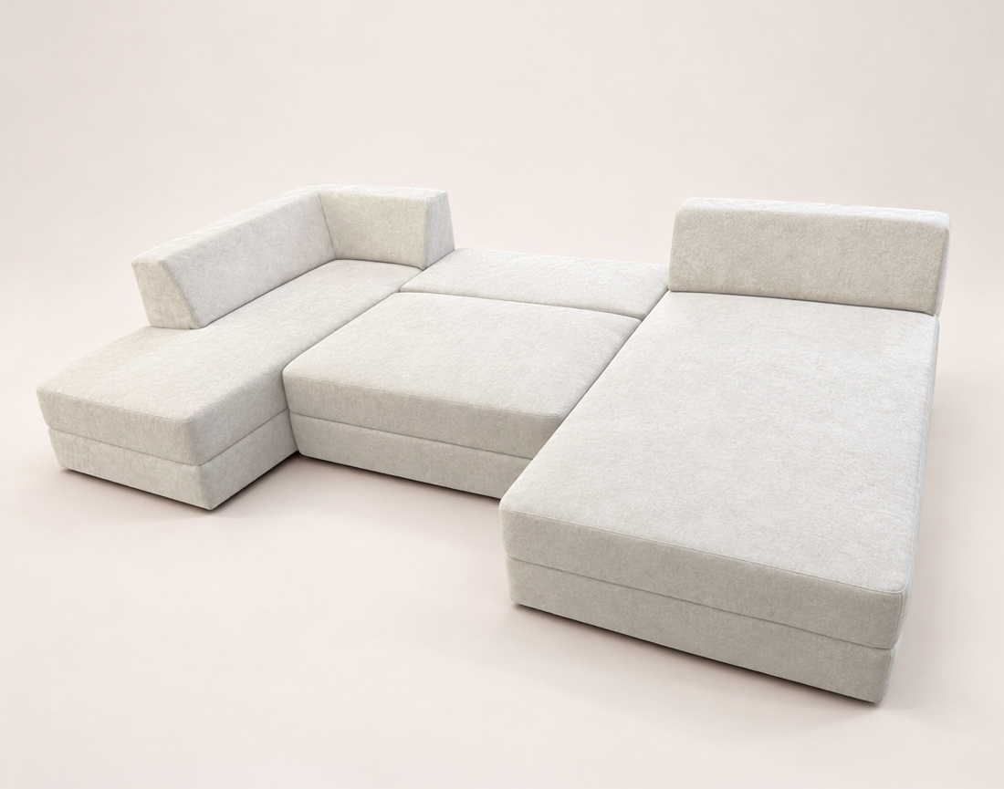 Canapé AARON panoramique en U 7 places convertible avec coffre en tissu | Best Mobilier