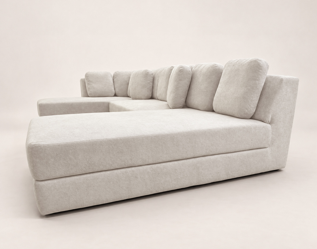 Canapé AARON panoramique d'angle gauche 7 places convertible avec coffre en tissu | Best Mobilier