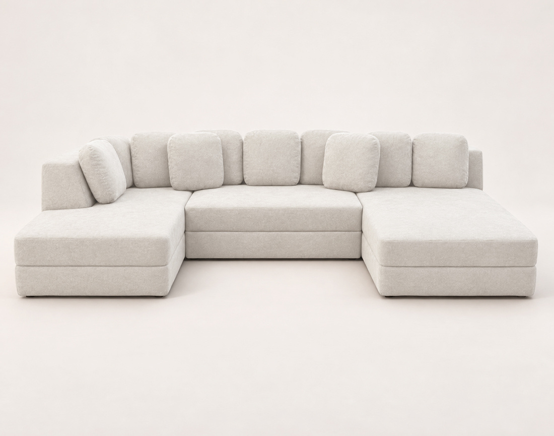 Canapé AARON panoramique d'angle gauche 7 places convertible avec coffre en tissu | Best Mobilier