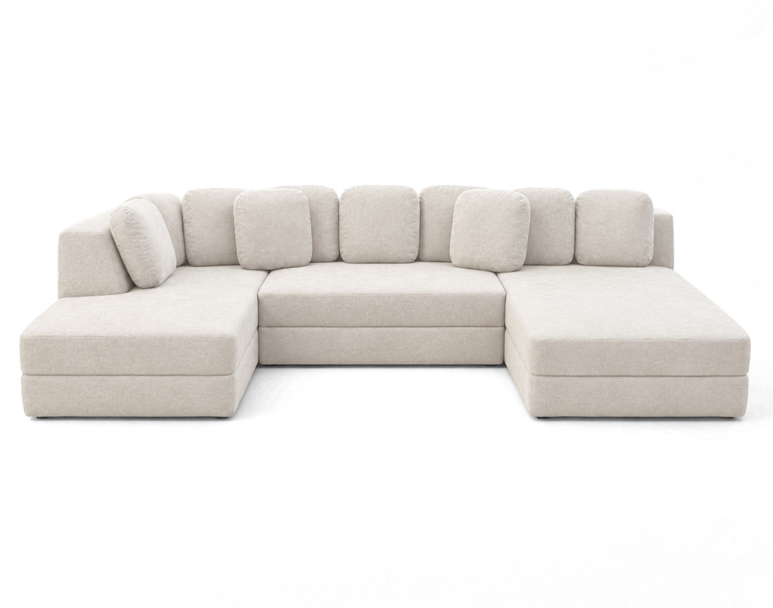 Canapé AARON panoramique en U 7 places convertible avec coffre en tissu | Best Mobilier