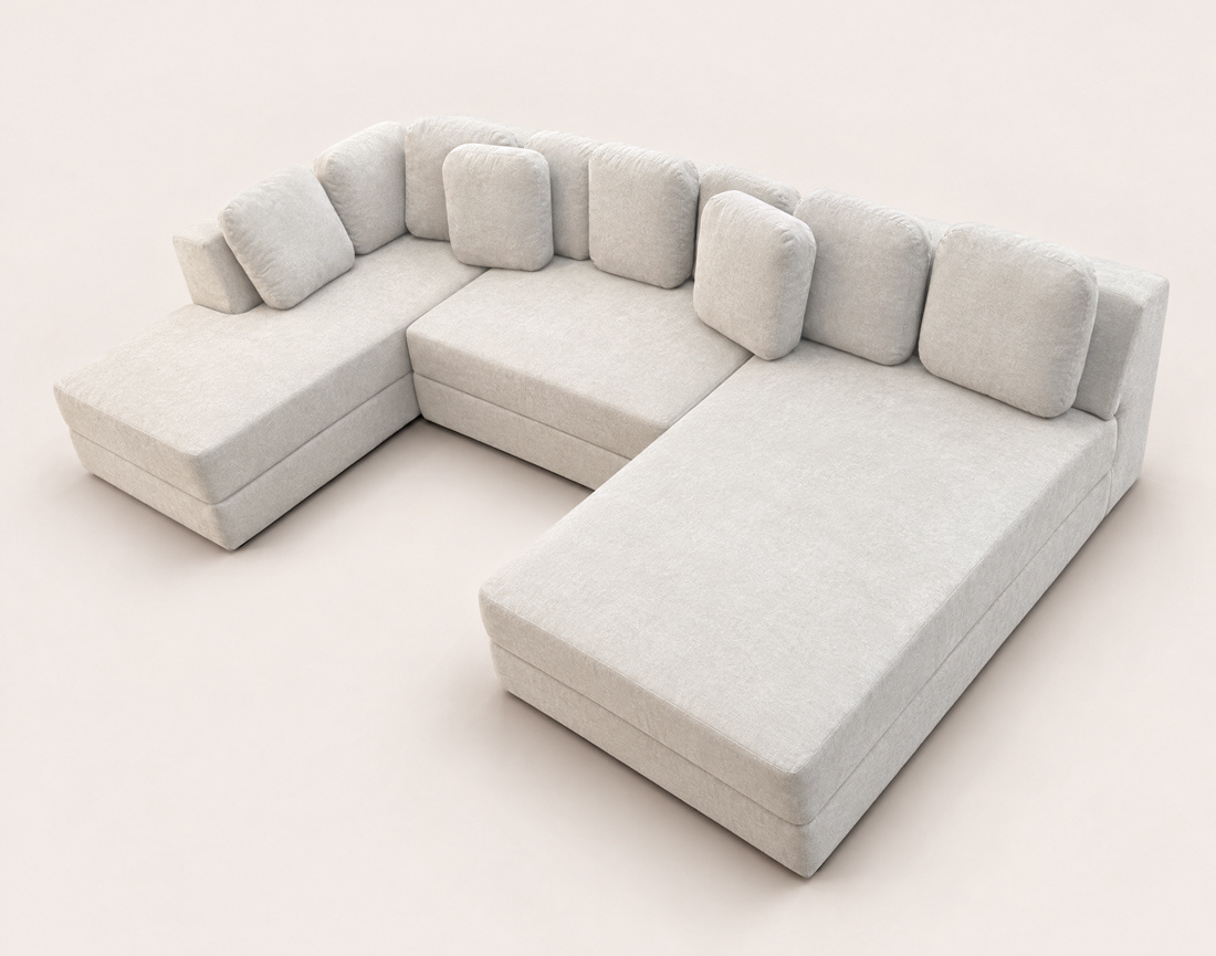 Canapé AARON panoramique en U 7 places convertible avec coffre en tissu | Best Mobilier