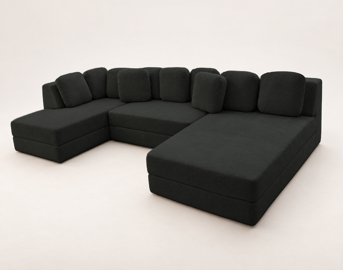 Canapé AARON panoramique en U 7 places convertible avec coffre en tissu | Best Mobilier