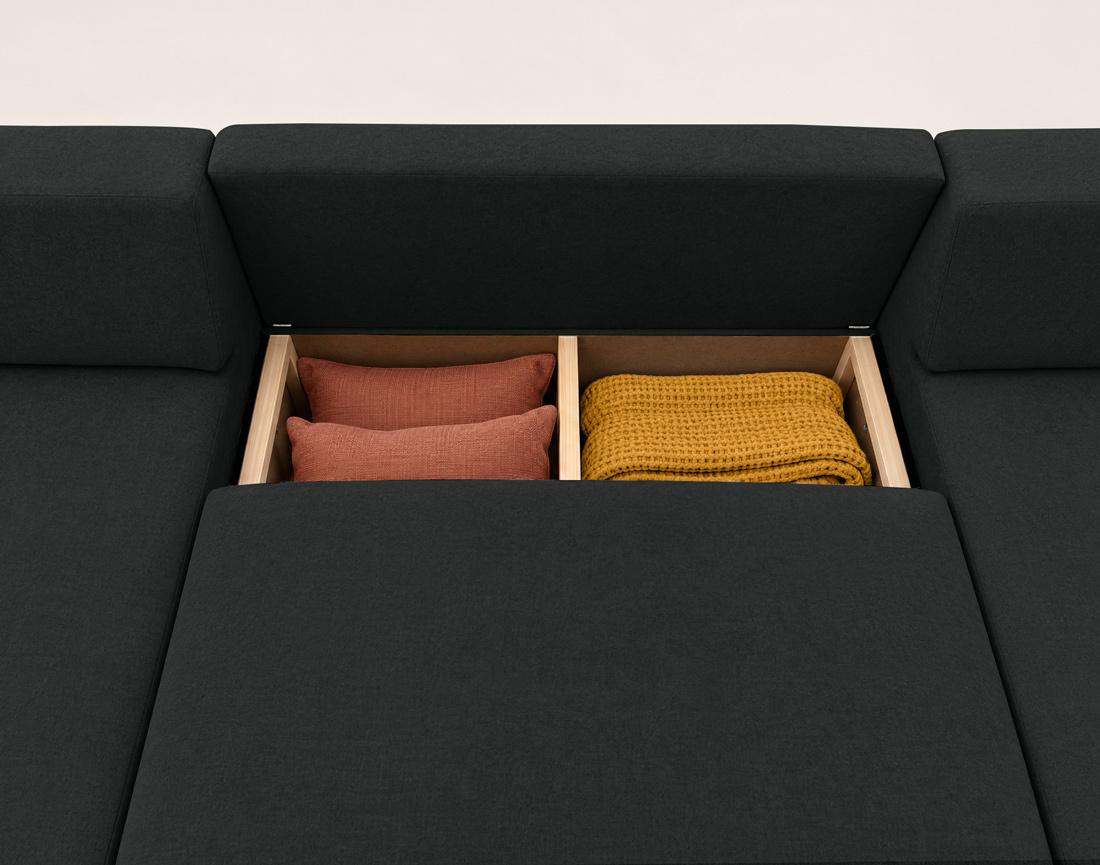 Canapé AARON panoramique en U 7 places convertible avec coffre en tissu | Best Mobilier
